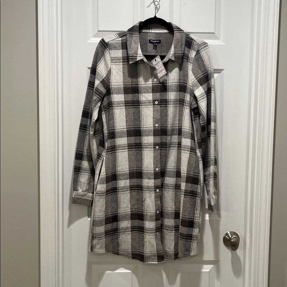 NWT Flag & Anthem Women’s Knit Flannel Plaid Dress pockets SOFT button down new - Picture 4 of 14